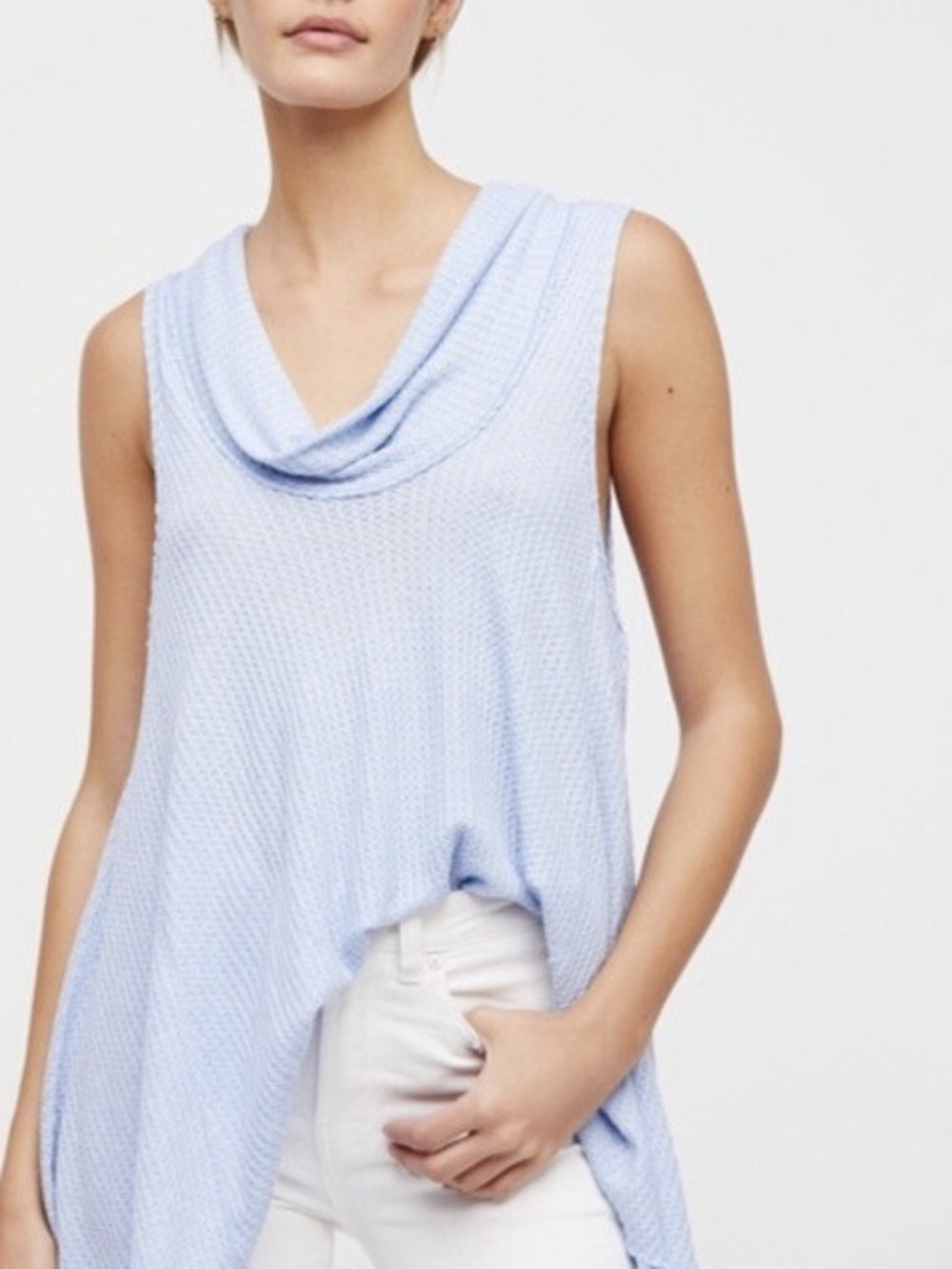 We The Free Swing It Cowl Neck Waffle Knit Relaxed Sleeveless Top